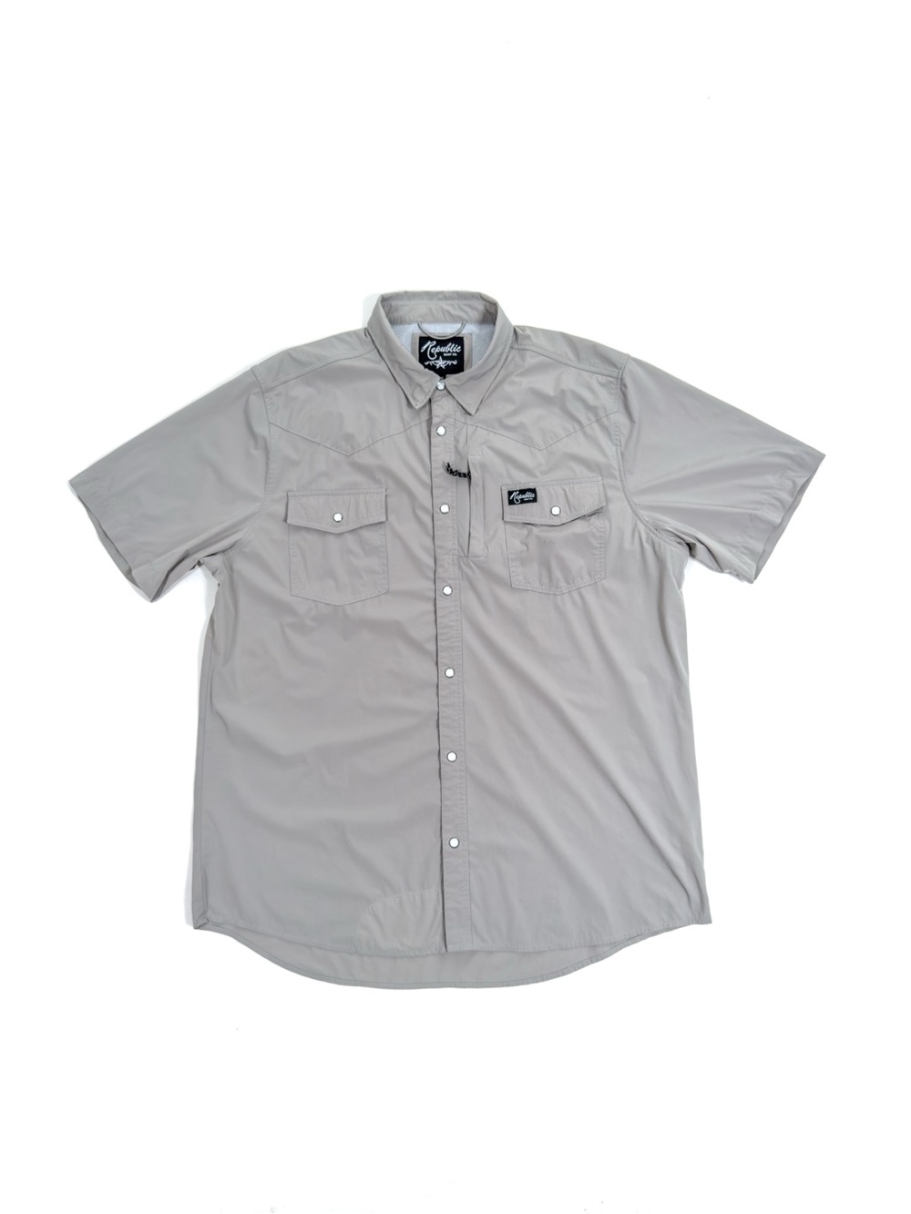 Republic Boot Co Mens 2XL Gray Performance Western Shirt Pearl Snap Short Sleeve